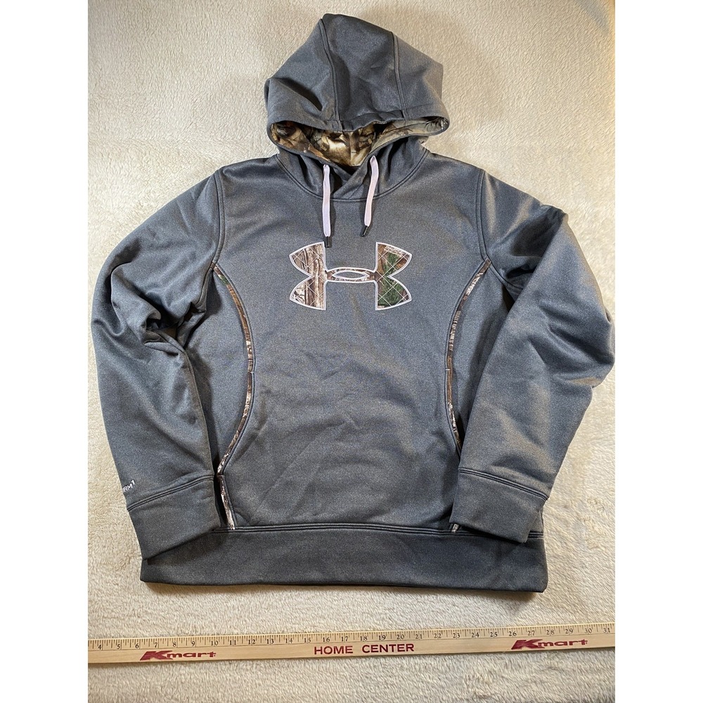 Under Armour Hoodie Womens L Gray Camo Storm ColdGear Pullover Sweatshirt